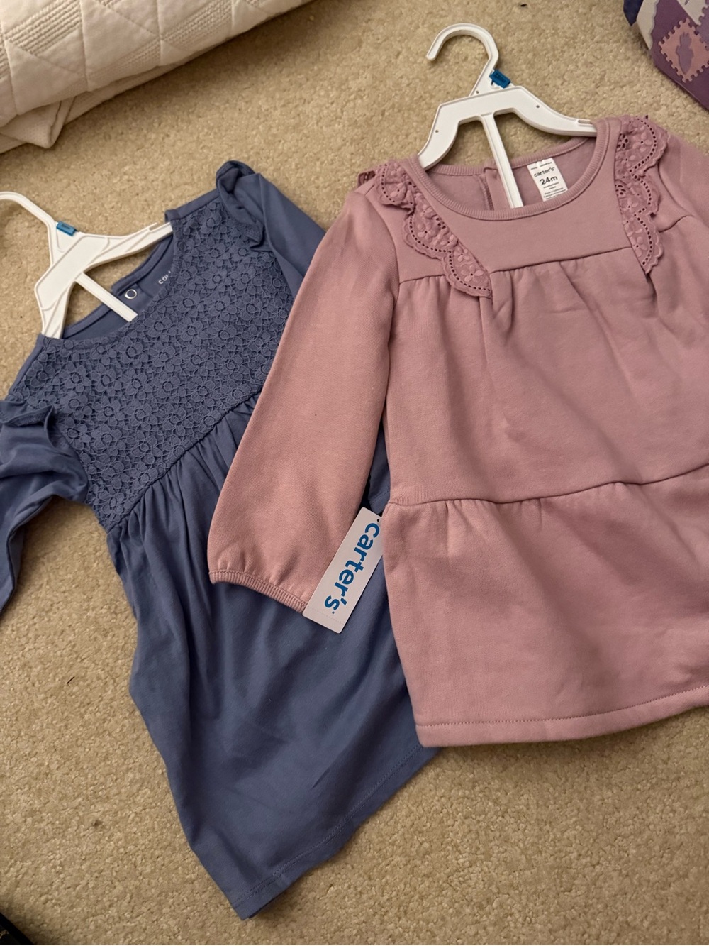 2 Carter's Girls' Long Sleeve Pink Tiered Dress